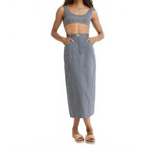 NEW MATTHEW BRUCH denim pencil midi skirt in denim